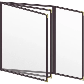 H. Risch, Inc. TETBQ Deluxe Sewn 8 1/2" x 11" Brown 8 View Vinyl Menu Cover with Gold Smooth Corners and Matte Finish