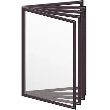 H. Risch, Inc. TE-10V Deluxe Sewn 5 1/2" x 8 1/2" Brown 10 View Vinyl Menu Cover with Black Smooth Corners and Matte Finish