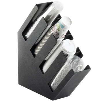 Cal-Mil 2048-4 Black 4-Section Slanted Countertop Cup and Lid Organizer