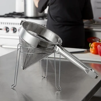 Choice 8" Coarse China Cap Strainer and Stand Set