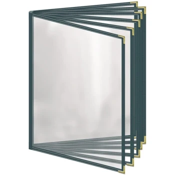 H. Risch, Inc. TE-12V Deluxe Sewn 8 1/2" x 11" Green 12 View Vinyl Menu Cover with Gold Smooth Corners and Gloss Finish