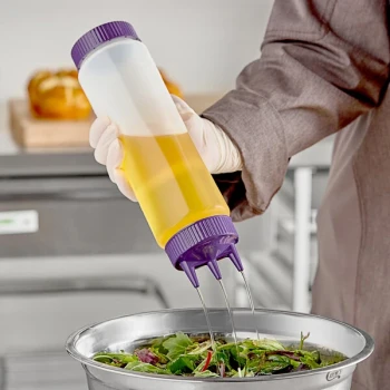 Vollrath Traex® 24 oz. Clear FIFO Squeeze Dispenser with Purple Tri Tip™ Cap and Base Cap