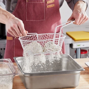 Choice 10" Epoxy-Coated Coarse Mesh Breading Basket with Helper Handle