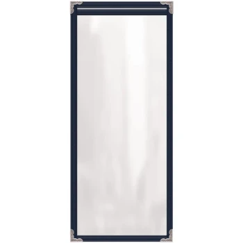 H. Risch, Inc. TES Deluxe Sewn 4 1/4" x 11" Blue 2 View Vinyl Menu Cover with Silver Decorative Corners and Gloss Finish