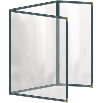 H. Risch, Inc. TEDQ Deluxe Sewn 8 1/2" x 11" Green 6 View Menu Cover with Gold Decorative Corners and Glossy Finish