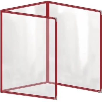 H. Risch, Inc. TET Deluxe Sewn 8 1/2" x 11" Red 6 View Foldout Vinyl Menu Cover With Silver Decorative Corners and Gloss Finish