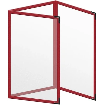 H. Risch, Inc. TET Deluxe Sewn 5 1/2" x 8 1/2" Red 6 View Foldout Vinyl Menu Cover With Black Smooth Corners and Matte Finish