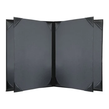 H. Risch, Inc. Linen 8 1/2" x 11" Customizable Nero 6-View Menu Cover with Album Style Corners - 25/Case
