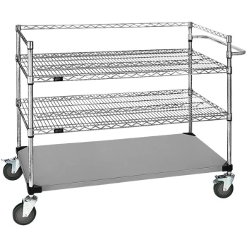Quantum 24" x 48" x 69" Stainless Steel Medical Cart with 2 Wire Shelves and 1 Steel Shelf WRSC3-42-2448FS