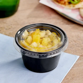 Choice 4 oz. Black Plastic Souffle Cup / Portion Cup with PET Plastic Lid - 100/Case