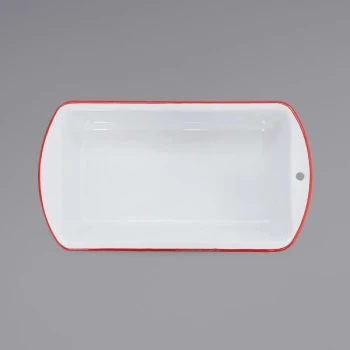 Crow Canyon Home V32RED Vintage 1.5 Qt. White Enamelware Loaf Pan with Red Rolled Rim