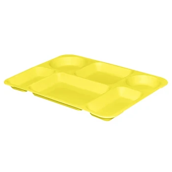 MFG Tray 345008-5128 11 5/8" x 15 1/2" Ambidextrous Heavy-Duty Fiberglass NSF Yellow Rectangle 6 Compartment Serving Tray - 12/Pack