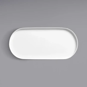 Luzerne Scandi by Oneida 1880 Hospitality SD1305035 13 3/4" x 6 1/2" Bright White Raised Rim Porcelain Oval Platter - 12/Case