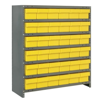 Quantum Super Tuff 36" x 12" x 39" Steel Closed 7-Shelf Euro Drawer Shelving System with (36) 11 5/8" x 5 9/16" x 4 5/8" Yellow Bins CL1239-601YL