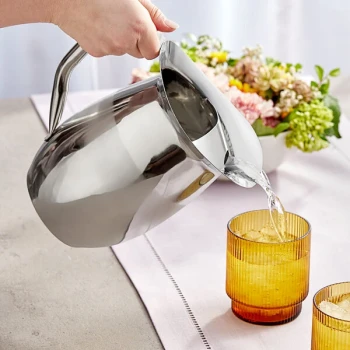 Acopa 64 oz. Smooth Stainless Steel Bell Pitcher with Ice Guard