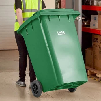 Lavex 95 Gallon Green Wheeled Rectangular Trash Can with Lid