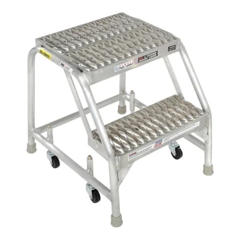 Tri-Arc 2-Step Aluminum Mobile Step Stool with Serrated Tread, 16" Wide Steps, and 14" Deep Top Step WLAR002165 - 350 lb. Capacity