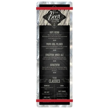 Menu Solutions ALSIN44-RB Alumitique 4 1/4" x 14" Customizable Swirl Aluminum Menu Board with Red Bands