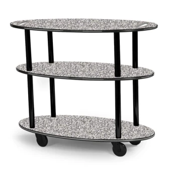 Geneva 36304-01 Oval 3 Shelf Laminate Table Side Service Cart with Handle Cutouts and Gray Sand Finish - 23" x 44" x 35 1/4