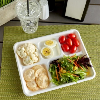 EcoChoice 10" x 8" Compostable White Plant Fiber 5 Compartment Tray - 400/Case