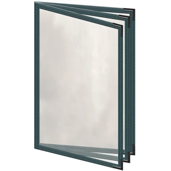 H. Risch, Inc. TETB Deluxe Sewn 5 1/2" x 8 1/2" Green 6 View Vinyl Menu Cover with Black Smooth Corners and Gloss Finish