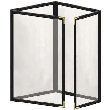 H. Risch, Inc. TETQ Deluxe Sewn 5 1/2" x 8 1/2" Black 8 View Foldout Vinyl Menu Cover with Gold Smooth Corners and Gloss Finish