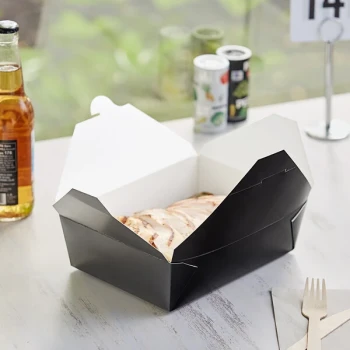 Choice 7 3/4" x 5 1/2" x 2 1/2" Black Microwavable Folded Paper #3 Take-Out Container - 200/Case