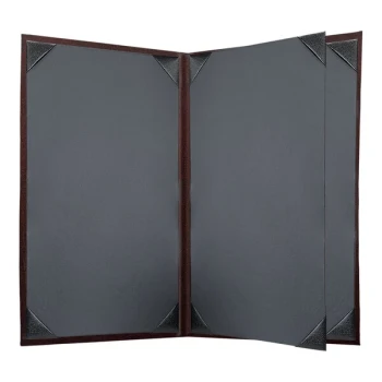 H. Risch, Inc. 8 1/2" x 14" Wine Tuxedo Leather Customizable 4 View Menu Cover with Picture Corners