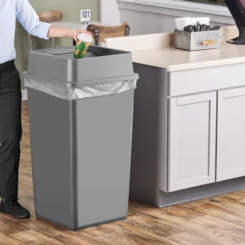 Lavex 50 Gallon Gray Square Trash Can with Drop Shot Lid