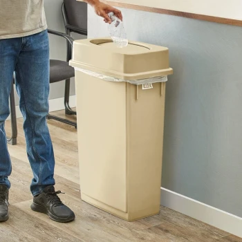 Lavex 23 Gallon Beige Slim Rectangular Trash Can with Drop Shot Lid