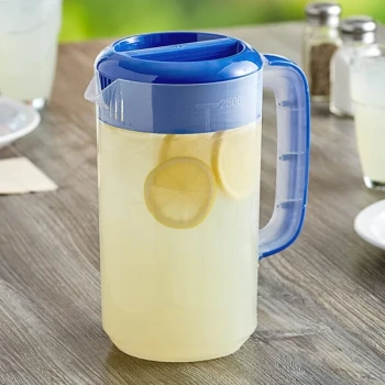 Choice 80 oz. Polypropylene Beverage Pitcher with Blue Lid and Handle