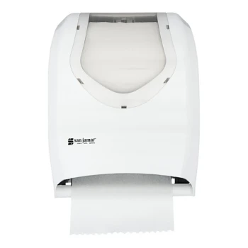 San Jamar T1370WHCL Tear-N-Dry Summit Hands Free Roll Towel Dispenser - White / Clear