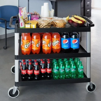 Cambro BC340KD110 Black Three Shelf Utility Cart (Unassembled) - 40" x 21 1/4" x 37 1/2"