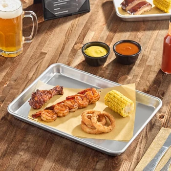Baker's Lane Heavy-Duty Quarter Size 16 Gauge 9 inch x 13 inch Wire in Rim Aluminum Bun / Sheet Pan