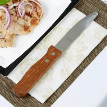 American Metalcraft KNF3 5 1/8" Stainless Steel Steak Knife with Hardwood Handle - 12/Case