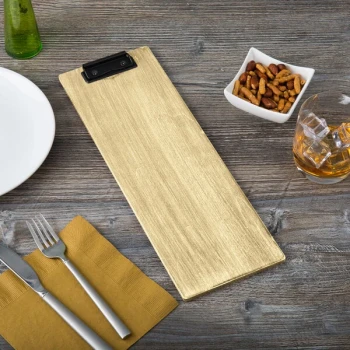 Menu Solutions WDCLIP-BD Natural 4 1/4" x 14" Customizable Wood Menu Clip Board
