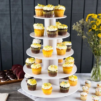 Enjay CS-5T-WHITE 5-Tier Disposable White Cupcake Treat Stand - 6/Case