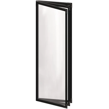 H. Risch, Inc. TETB Deluxe Sewn 4 1/4" x 14" Black 6 View Vinyl Menu Cover with Black Smooth Corners and Gloss Finish