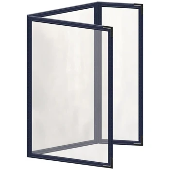 H. Risch, Inc. TEDQ Deluxe Sewn 5 1/2" x 8 1/2" Blue 6 View Menu Cover with Black Smooth Corners and Glossy Finish