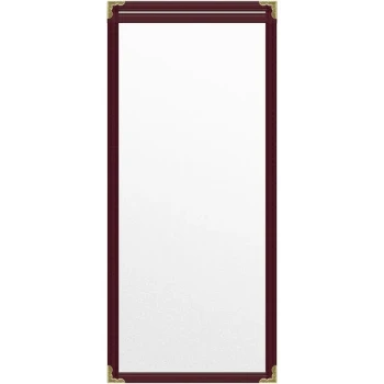 H. Risch, Inc. TES Deluxe Sewn 5 1/2" x 14" Maroon 2 View Vinyl Menu Cover with Gold Decorative Corners and Matte Finish