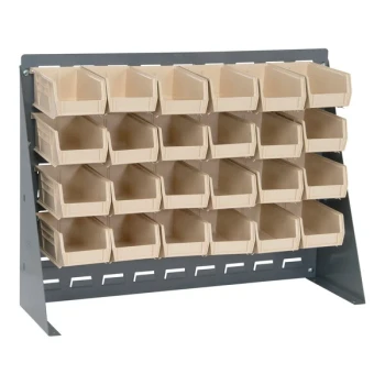 Quantum 27 3/4" x 8" x 21" Gray Steel Bench Rack with (24) 5 3/8" x 4 1/8" x 3" Ivory Bins QBR-2721-210-24IV