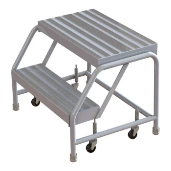 Tri-Arc 2-Step Aluminum Mobile Step Stool with Ribbed Tread, 24" Wide Steps, and 14" Deep Top Step WLAR002244 - 350 lb. Capacity