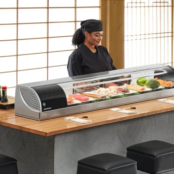 Hoshizaki HNC-180BA-L-SLH Curved Glass Refrigerated Sushi Display Case 71" - Left Side Compressor