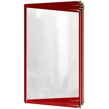 H. Risch, Inc. TE-10V Deluxe Sewn 8 1/2" x 14" Red 10 View Vinyl Menu Cover with Gold Smooth Corners and Matte Finish