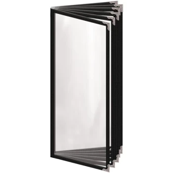 H. Risch, Inc. TE-12V Deluxe Sewn 4 1/4" x 11" Black 12 View Vinyl Menu Cover with Silver Decorative Corners and Gloss Finish