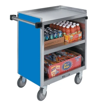 Lakeside 844BL Heavy-Duty Stainless Steel Three Shelf Utility Cart With Enclosed Base and Royal Blue Finish - 22 1/2" x 39 5/16" x 37"