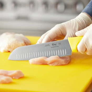 Choice 7" Santoku Knife with Granton Edge and Yellow Handle