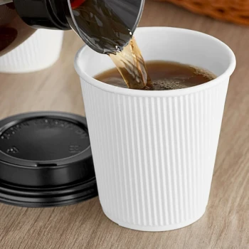 Choice 10 oz. Double Wall Ripple White Paper Hot Cup and Black Lid - 100/Case
