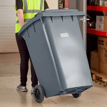 Lavex 95 Gallon Gray Wheeled Rectangular Trash Can with Lid