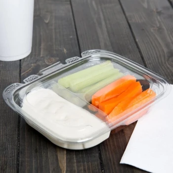 Placon 13 oz. Tamper-Evident Tamper Resistant Recycled PET 3-Compartment Clear Takeout Container - 50/Pack